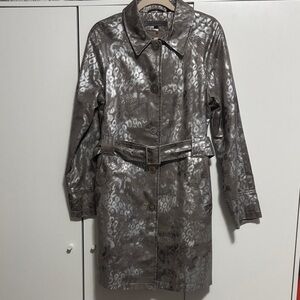 Via Spiga Metallic Gray Leopard Trench Coat